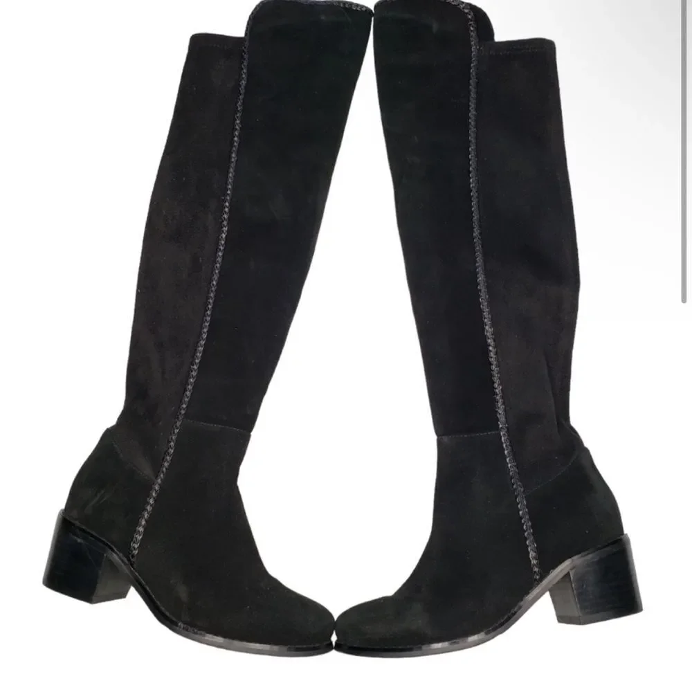 AquaDiva | Black Genuine Suede Leather Waterproof Over the Knee Boots Women 7.5